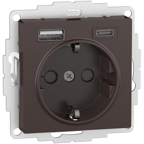 Розетка с заземлением +2xUSB тип A+C без рамки Systeme Electric AtlasDesign 1-м. мокко картинка